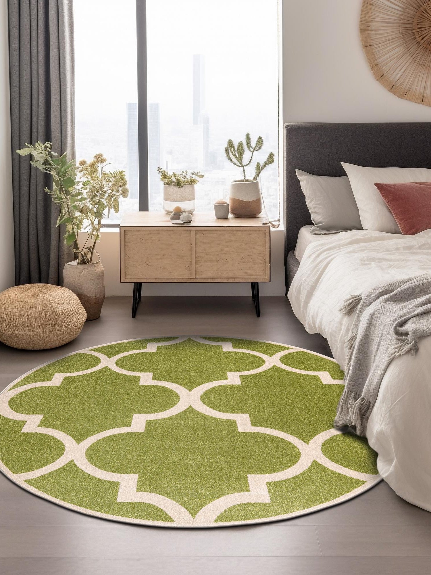 Green 6' 1 x 6' 1 Trellis Round Area Rug