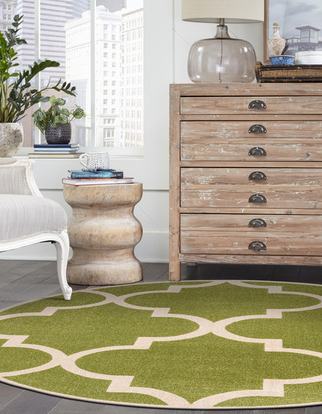 Green 6' 1 x 6' 1 Trellis Round Area Rug Geometric Modern Unique Durable Easy Clean Carpet for Contemporary Interior Design for Sale at Rug Engine