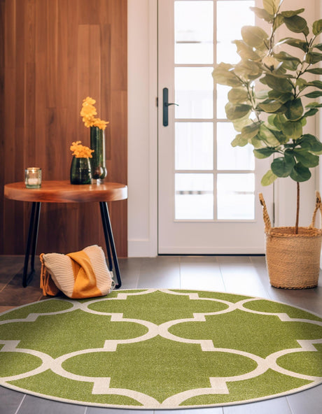 Green 6' 1 x 6' 1 Trellis Round Area Rug Geometric Modern Unique Durable Easy Clean Carpet for Contemporary Interior Design for Sale at Rug Engine
