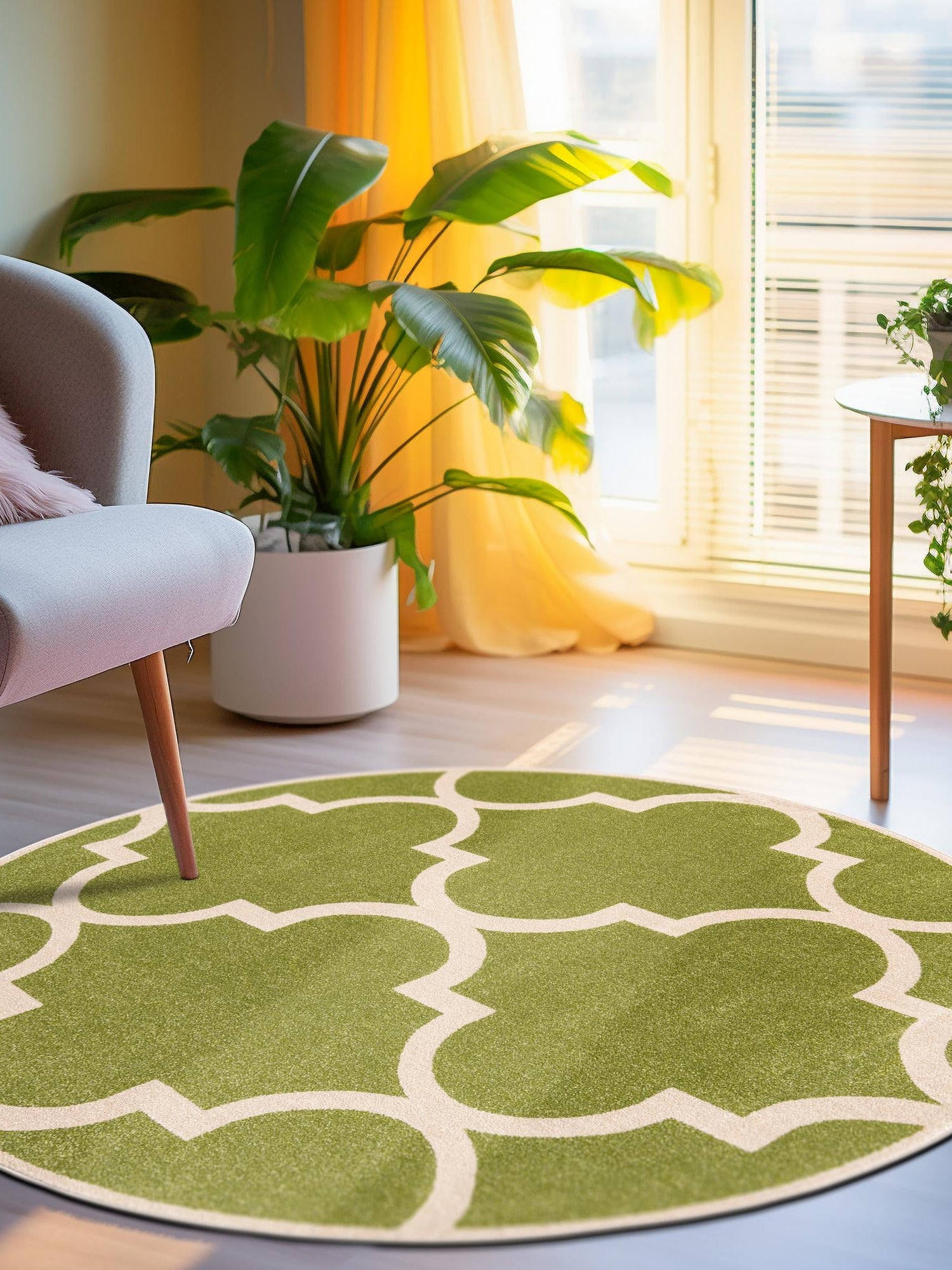 Green 6' 1 x 6' 1 Trellis Round Area Rug