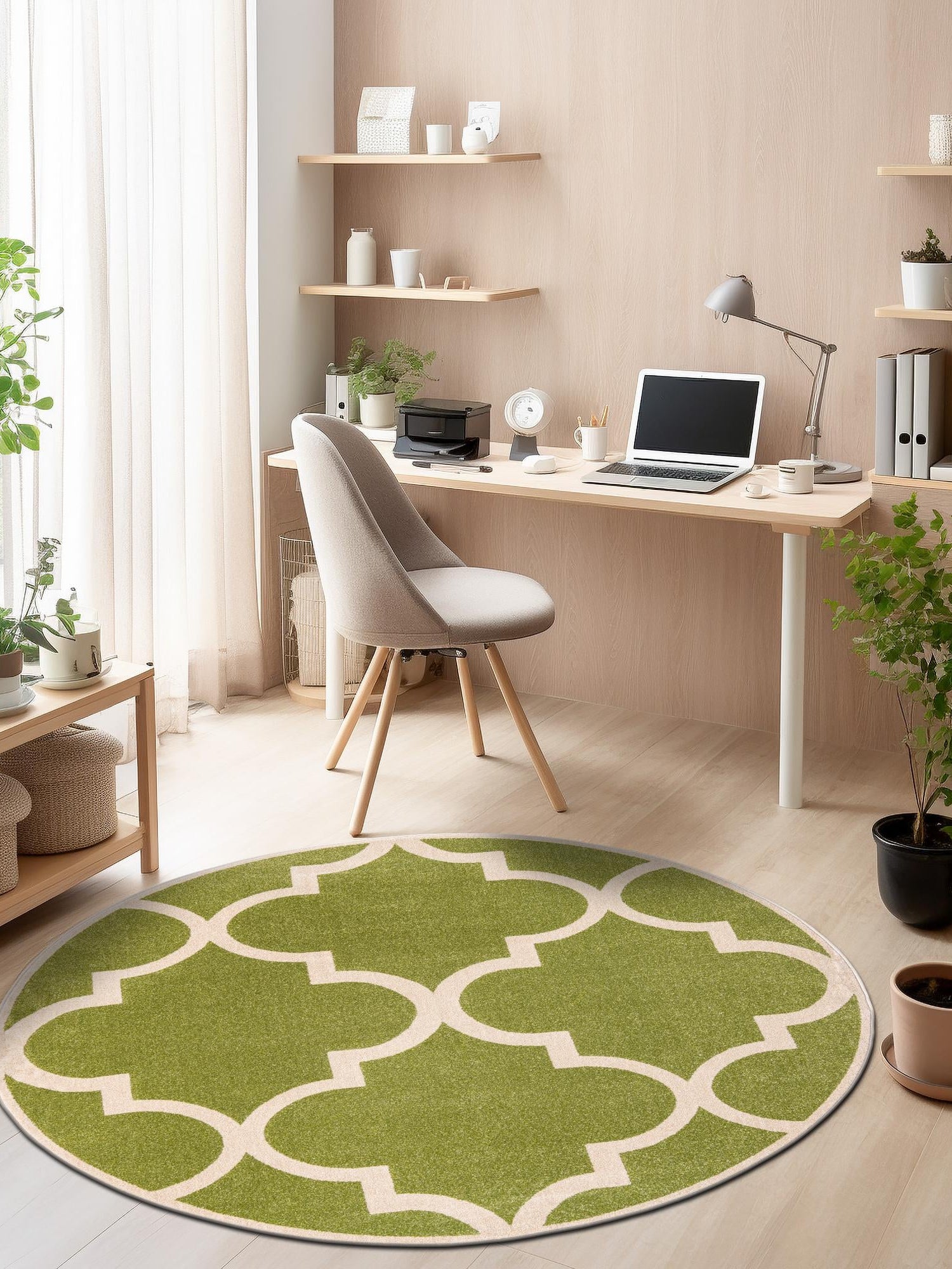 Green 6' 1 x 6' 1 Trellis Round Area Rug