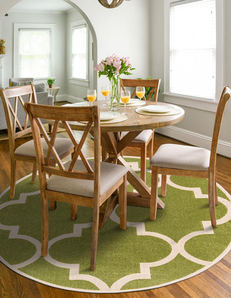 Green 6' 1 x 6' 1 Trellis Round Area Rug Geometric Modern Unique Durable Easy Clean Carpet for Contemporary Interior Design for Sale at Rug Engine