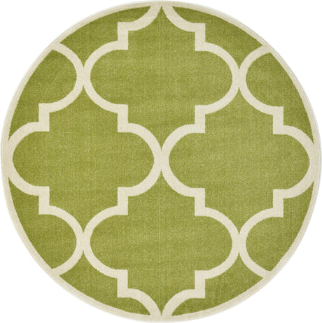 Green 6' 1 x 6' 1 Trellis Round Area Rug Geometric Modern Unique Durable Easy Clean Carpet for Contemporary Interior Design for Sale at Rug Engine