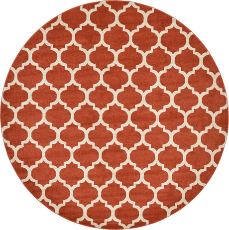 Light Terracotta 8' x 8' Trellis Round Area Rug Geometric Modern Unique Durable Easy Clean Carpet for Contemporary Interior Design for Sale at Rug Engine