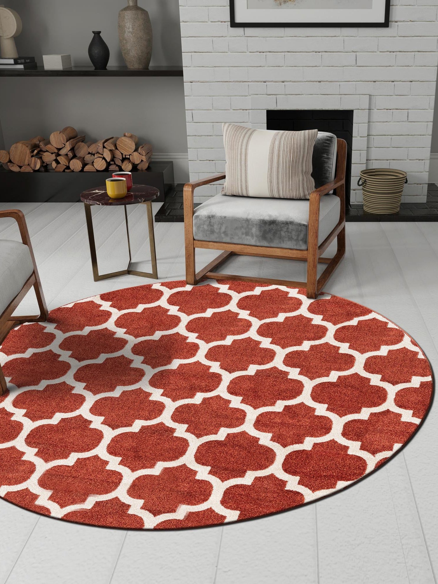Light Terracotta 8' x 8' Trellis Round Area Rug
