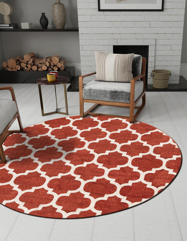 Light Terracotta 8' x 8' Trellis Round Area Rug