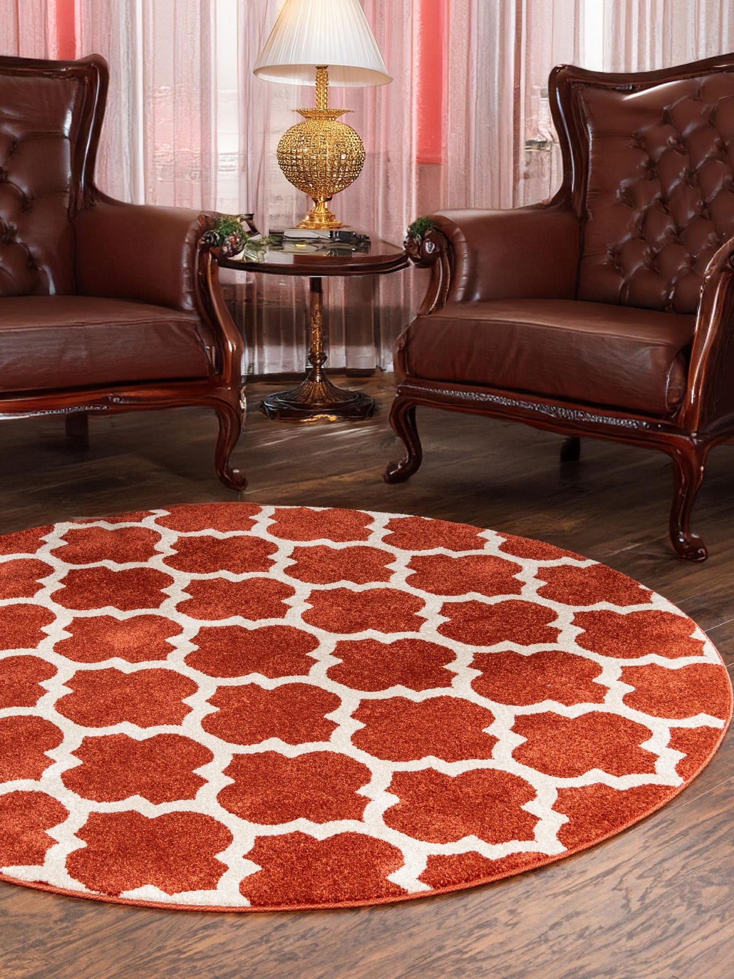 Light Terracotta 8' x 8' Trellis Round Area Rug