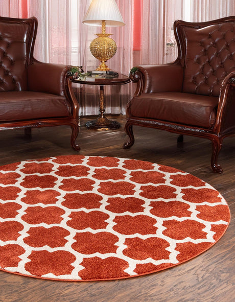 Light Terracotta 8' x 8' Trellis Round Area Rug