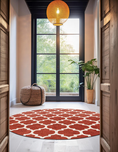 Light Terracotta 6' 1 x 6' 1 Trellis Round Area Rug Geometric Modern Unique Durable Easy Clean Carpet for Contemporary Interior Design for Sale at Rug Engine