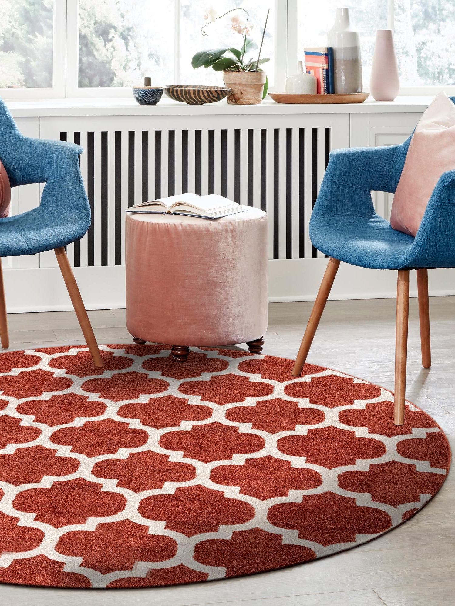 Light Terracotta 8' x 8' Trellis Round Area Rug