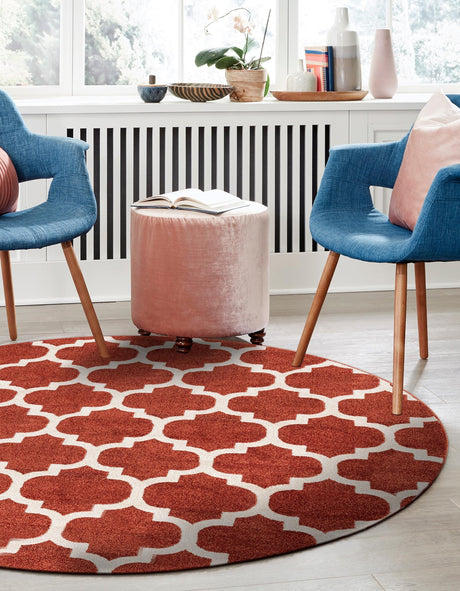 Light Terracotta 8' x 8' Trellis Round Area Rug Geometric Modern Unique Durable Easy Clean Carpet for Contemporary Interior Design for Sale at Rug Engine