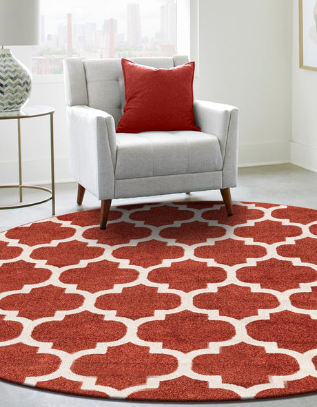 Light Terracotta 8' x 8' Trellis Round Area Rug Geometric Modern Unique Durable Easy Clean Carpet for Contemporary Interior Design for Sale at Rug Engine