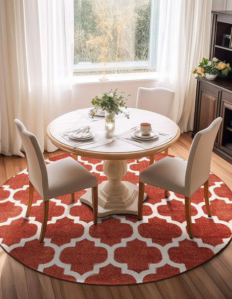 Light Terracotta 6' 1 x 6' 1 Trellis Round Area Rug Geometric Modern Unique Durable Easy Clean Carpet for Contemporary Interior Design for Sale at Rug Engine