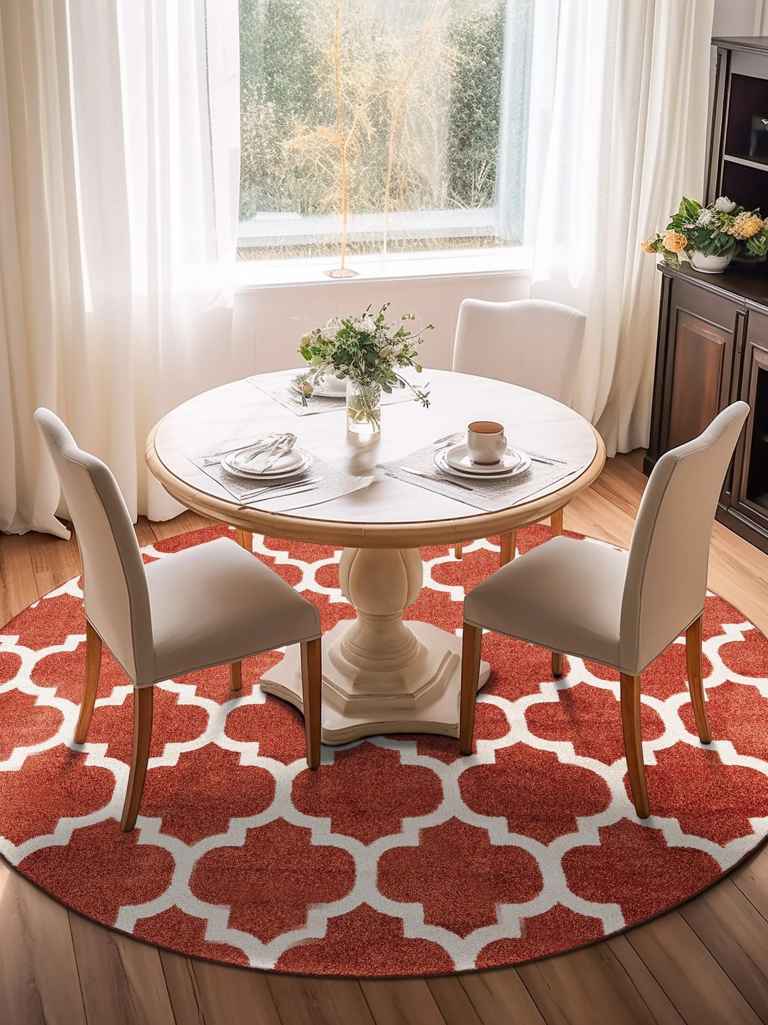 Light Terracotta 8' x 8' Trellis Round Area Rug