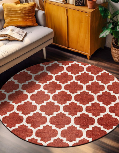 Light Terracotta 6' 1 x 6' 1 Trellis Round Area Rug Geometric Modern Unique Durable Easy Clean Carpet for Contemporary Interior Design for Sale at Rug Engine