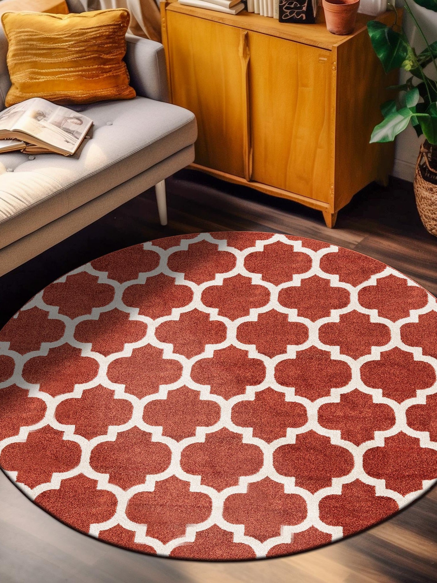 Light Terracotta 8' x 8' Trellis Round Area Rug