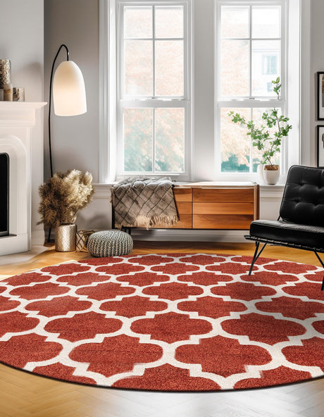 Light Terracotta 8' x 8' Trellis Round Area Rug Geometric Modern Unique Durable Easy Clean Carpet for Contemporary Interior Design for Sale at Rug Engine