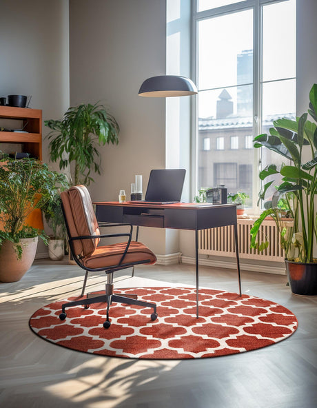 Light Terracotta 8' x 8' Trellis Round Area Rug Geometric Modern Unique Durable Easy Clean Carpet for Contemporary Interior Design for Sale at Rug Engine