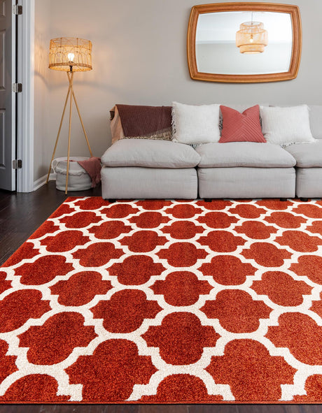 Light Terracotta 10' 6 x 16' 5 Trellis Rectangle Area Rug Geometric Modern Unique Durable Easy Clean Carpet for Contemporary Interior Design for Sale at Rug Engine