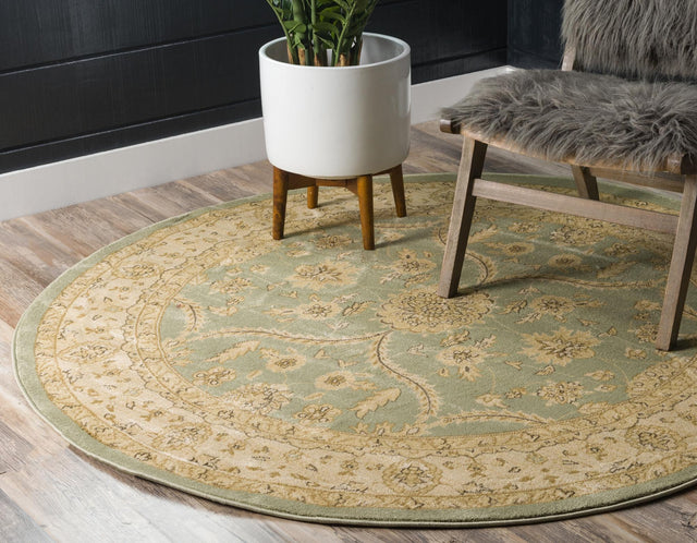 Light Green 8' x 8' Edinburgh Round Area Rug 100% Polypropylene Easy Clean With Cotton Backing Traditional Classic Design Carpet for Living, Dining Room, Office for Sale at Rug Engine