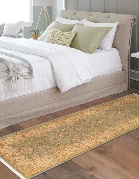 Light Green 2' 7 x 10' Edinburgh Runner Area Rug 100% Polypropylene Easy Clean With Cotton Backing Traditional Classic Design Carpet for Living, Dining Room, Office for Sale at Rug Engine