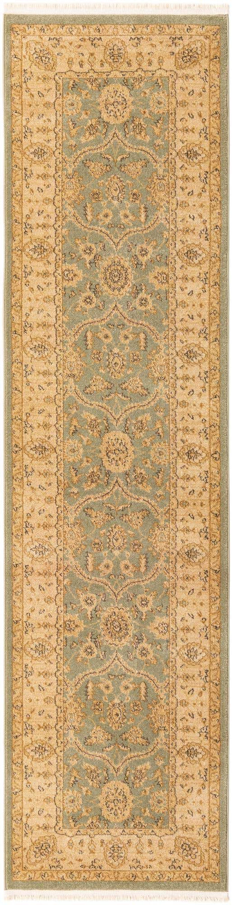 Light Green 2' 7 x 10' Edinburgh Runner Area Rug 100% Polypropylene Easy Clean With Cotton Backing Traditional Classic Design Carpet for Living, Dining Room, Office for Sale at Rug Engine