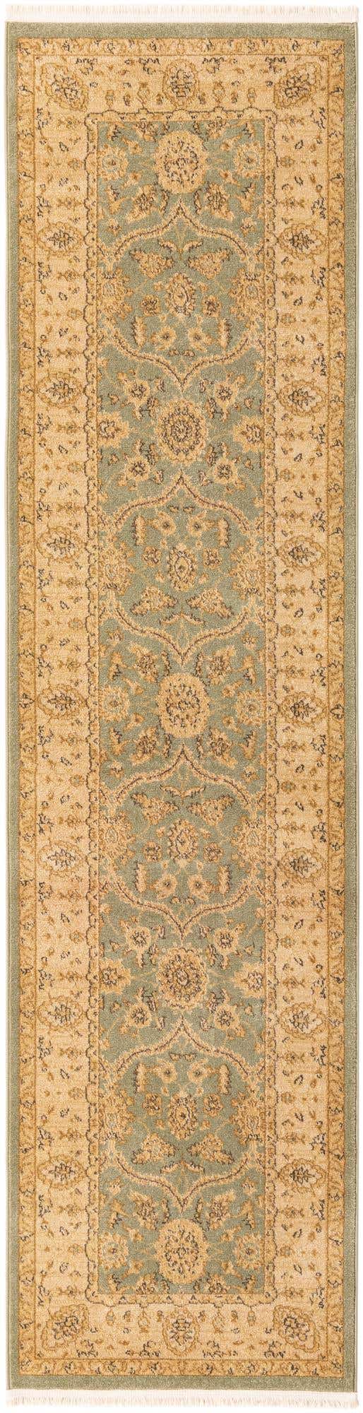 Light Green 2' 7 x 10' Edinburgh Runner Area Rug 100% Polypropylene Easy Clean With Cotton Backing Traditional Classic Design Carpet for Living, Dining Room, Office for Sale at Rug Engine