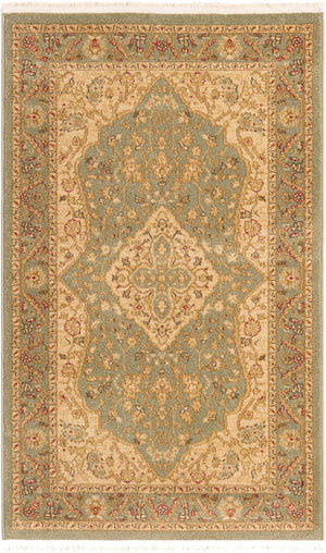 Light Green 3' 1 x 5' 3 Edinburgh Rectangle Area Rug 100% Polypropylene Easy Clean With Cotton Backing Traditional Classic Design Carpet for Living, Dining Room, Office for Sale at Rug Engine
