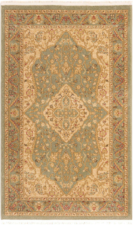 Light Green 3' 1 x 5' 3 Edinburgh Rectangle Area Rug 100% Polypropylene Easy Clean With Cotton Backing Traditional Classic Design Carpet for Living, Dining Room, Office for Sale at Rug Engine