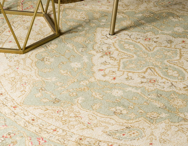 Light Green 8' x 8' Edinburgh Round Area Rug 100% Polypropylene Easy Clean With Cotton Backing Traditional Classic Design Carpet for Living, Dining Room, Office for Sale at Rug Engine