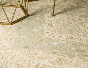 Light Green 6' 1 x 6' 1 Edinburgh Round Area Rug 100% Polypropylene Easy Clean With Cotton Backing Traditional Classic Design Carpet for Living, Dining Room, Office for Sale at Rug Engine