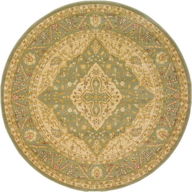 Light Green 6' 1 x 6' 1 Edinburgh Round Area Rug 100% Polypropylene Easy Clean With Cotton Backing Traditional Classic Design Carpet for Living, Dining Room, Office for Sale at Rug Engine