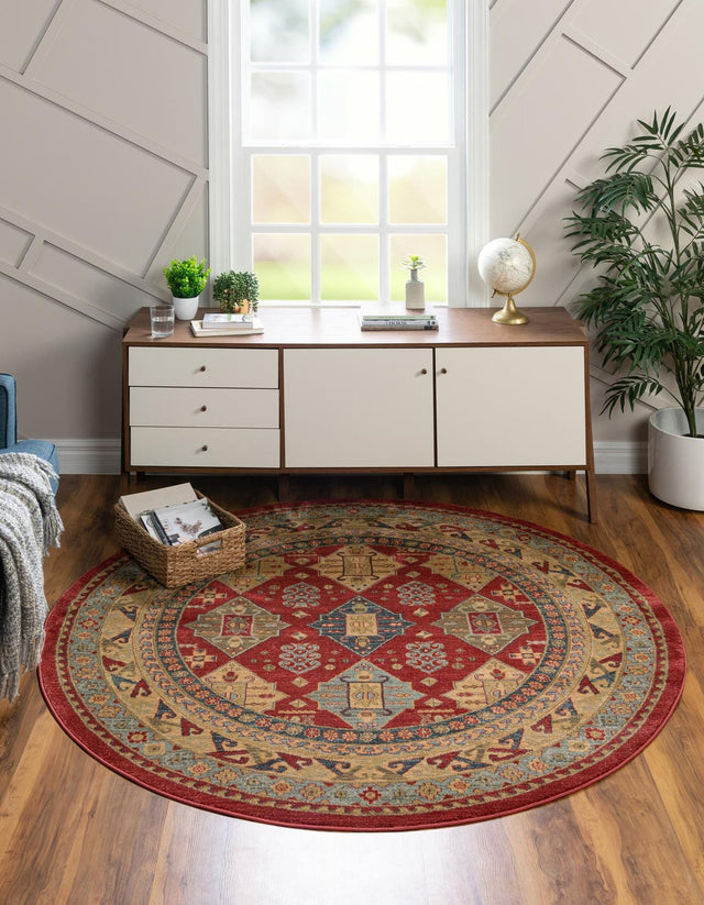 Red 6' 1 x 6' 1 Sahand Round Area Rug Affordable Easy Clean Traditional Design Durable Carpet for Home Interior Design Living Room Dining Office for Sale at Rug Engine