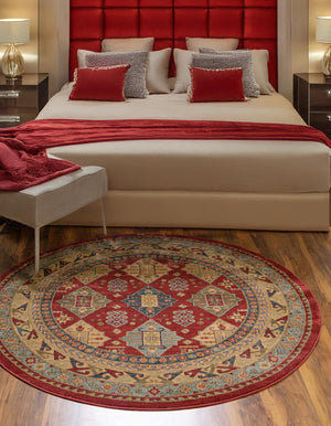 Red 6' 1 x 6' 1 Sahand Round Area Rug Affordable Easy Clean Traditional Design Durable Carpet for Home Interior Design Living Room Dining Office for Sale at Rug Engine
