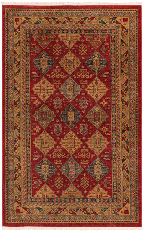 Red 5' 1 x 8' Sahand Rectangle Area Rug Affordable Easy Clean Traditional Design Durable Carpet for Home Interior Design Living Room Dining Office for Sale at Rug Engine