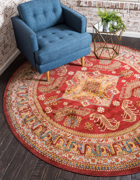 Red 6' 1 x 6' 1 Sahand Round Area Rug Affordable Easy Clean Traditional Design Durable Carpet for Home Interior Design Living Room Dining Office for Sale at Rug Engine