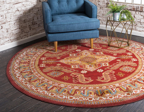 Red 6' 1 x 6' 1 Sahand Round Area Rug Affordable Easy Clean Traditional Design Durable Carpet for Home Interior Design Living Room Dining Office for Sale at Rug Engine