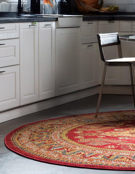 Red 6' 1 x 6' 1 Sahand Round Area Rug Affordable Easy Clean Traditional Design Durable Carpet for Home Interior Design Living Room Dining Office for Sale at Rug Engine