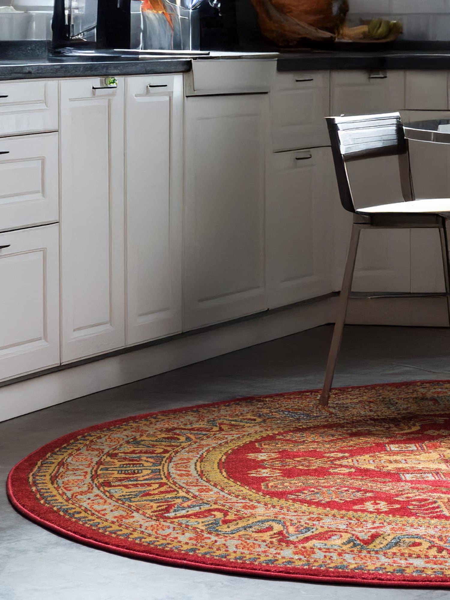 Red 8' x 8' Sahand Round Area Rug Affordable Easy Clean Traditional Design Durable Carpet for Home Interior Design Living Room Dining Office for Sale at Rug Engine