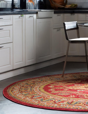 Red 8' x 8' Sahand Round Area Rug Affordable Easy Clean Traditional Design Durable Carpet for Home Interior Design Living Room Dining Office for Sale at Rug Engine