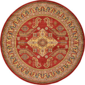 Red 8' x 8' Sahand Round Area Rug Affordable Easy Clean Traditional Design Durable Carpet for Home Interior Design Living Room Dining Office for Sale at Rug Engine