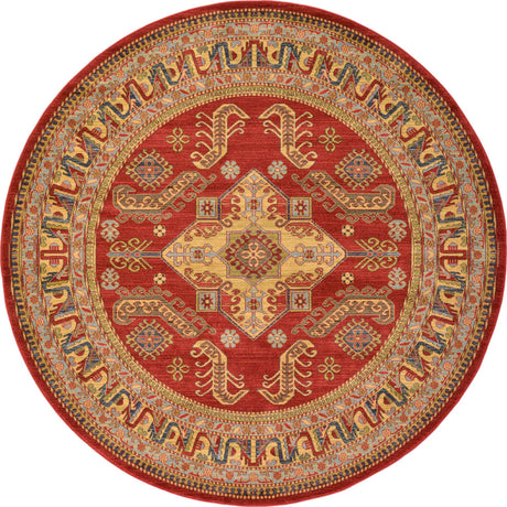 Red 8' x 8' Sahand Round Area Rug Affordable Easy Clean Traditional Design Durable Carpet for Home Interior Design Living Room Dining Office for Sale at Rug Engine