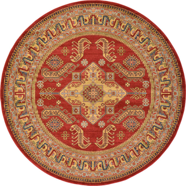 Red 8' x 8' Sahand Round Area Rug Affordable Easy Clean Traditional Design Durable Carpet for Home Interior Design Living Room Dining Office for Sale at Rug Engine
