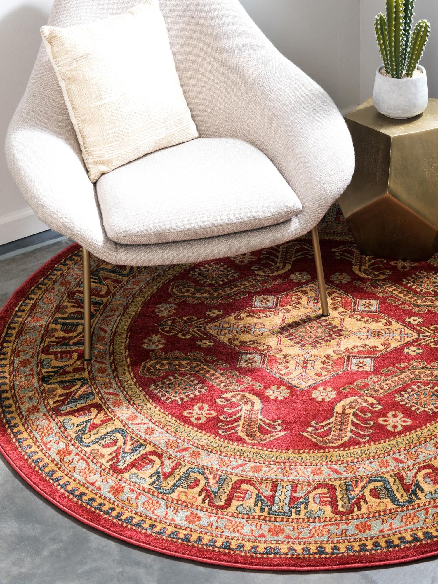 Red 8' x 8' Sahand Round Area Rug Affordable Easy Clean Traditional Design Durable Carpet for Home Interior Design Living Room Dining Office for Sale at Rug Engine