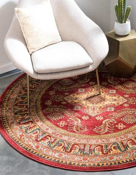 Red 8' x 8' Sahand Round Area Rug Affordable Easy Clean Traditional Design Durable Carpet for Home Interior Design Living Room Dining Office for Sale at Rug Engine