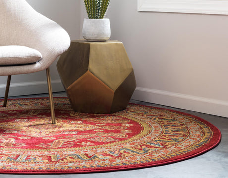 Red 8' x 8' Sahand Round Area Rug Affordable Easy Clean Traditional Design Durable Carpet for Home Interior Design Living Room Dining Office for Sale at Rug Engine