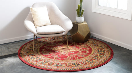 Red 6' 1 x 6' 1 Sahand Round Area Rug Affordable Easy Clean Traditional Design Durable Carpet for Home Interior Design Living Room Dining Office for Sale at Rug Engine