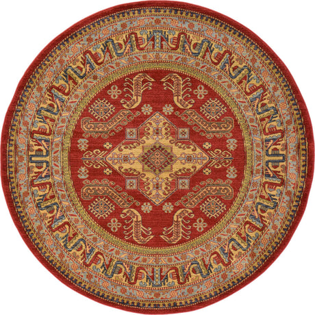 Red 6' 1 x 6' 1 Sahand Round Area Rug Affordable Easy Clean Traditional Design Durable Carpet for Home Interior Design Living Room Dining Office for Sale at Rug Engine