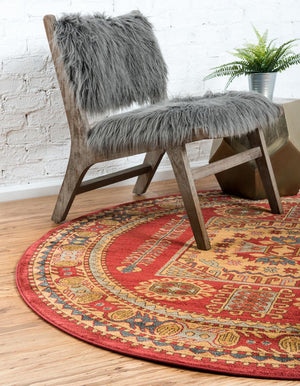 Red 6' 1 x 6' 1 Sahand Round Area Rug Affordable Easy Clean Traditional Design Durable Carpet for Home Interior Design Living Room Dining Office for Sale at Rug Engine