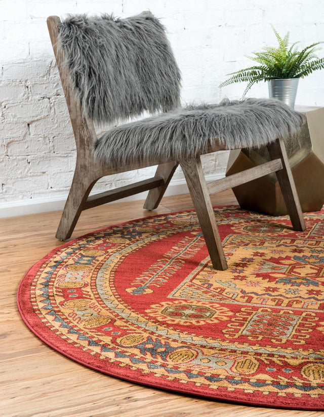Red 6' 1 x 6' 1 Sahand Round Area Rug Affordable Easy Clean Traditional Design Durable Carpet for Home Interior Design Living Room Dining Office for Sale at Rug Engine